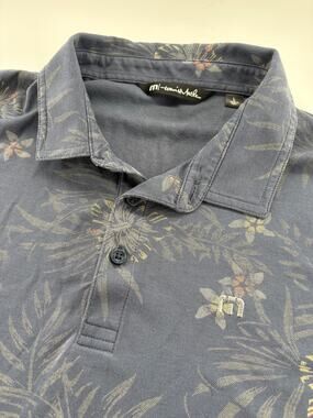 TravisMathew Men’s L Polo Shirt Navy Blue Tropical Floral Pima Cotton Blend